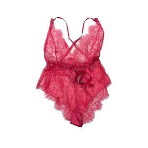 *New Fox & Royal Lace Sexy Slinky Romper Womens  XXS Pink Lapis Hi Cut Strappy
